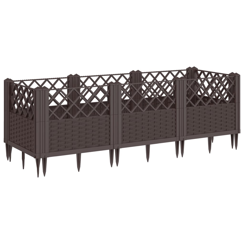 vidaXL Fioriera da Giardino con Picchetti Marrone 123,5x43,5x43,5cm PP