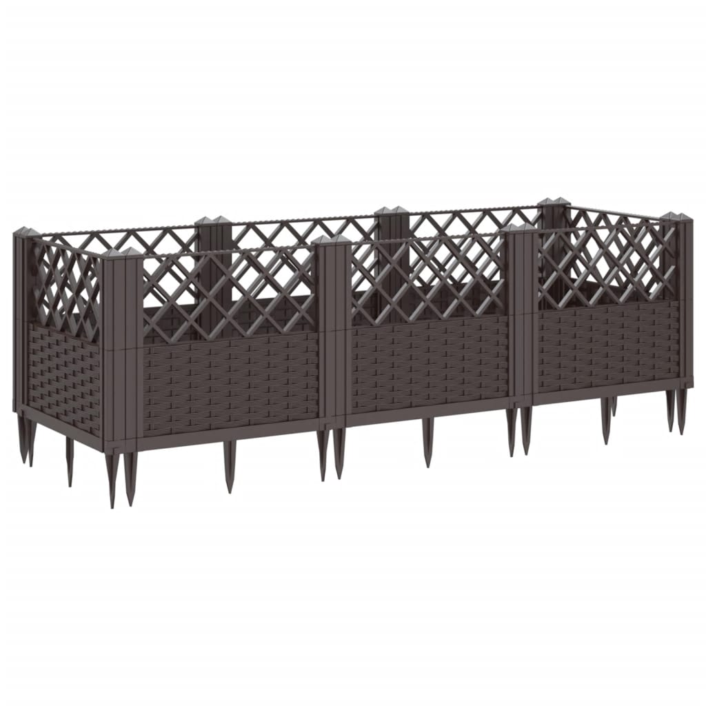 vidaXL Fioriera da Giardino con Picchetti Marrone 123,5x43,5x43,5cm PP