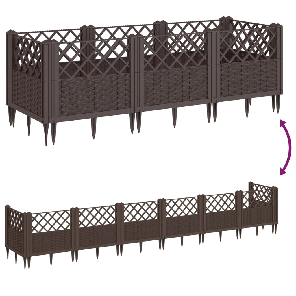 vidaXL Fioriera da Giardino con Picchetti Marrone 123,5x43,5x43,5cm PP