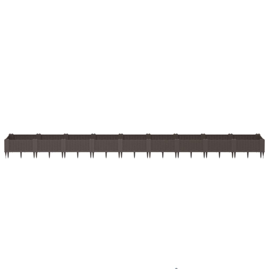 vidaXL Fioriera da Giardino con Picchetti Marrone 362,5x42,5x28,5cm PP