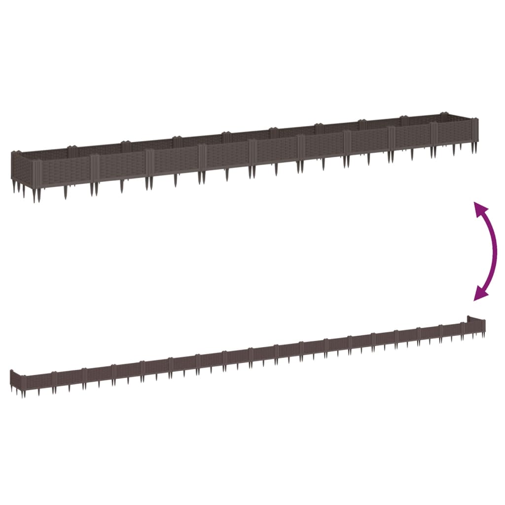 vidaXL Fioriera da Giardino con Picchetti Marrone 362,5x42,5x28,5cm PP