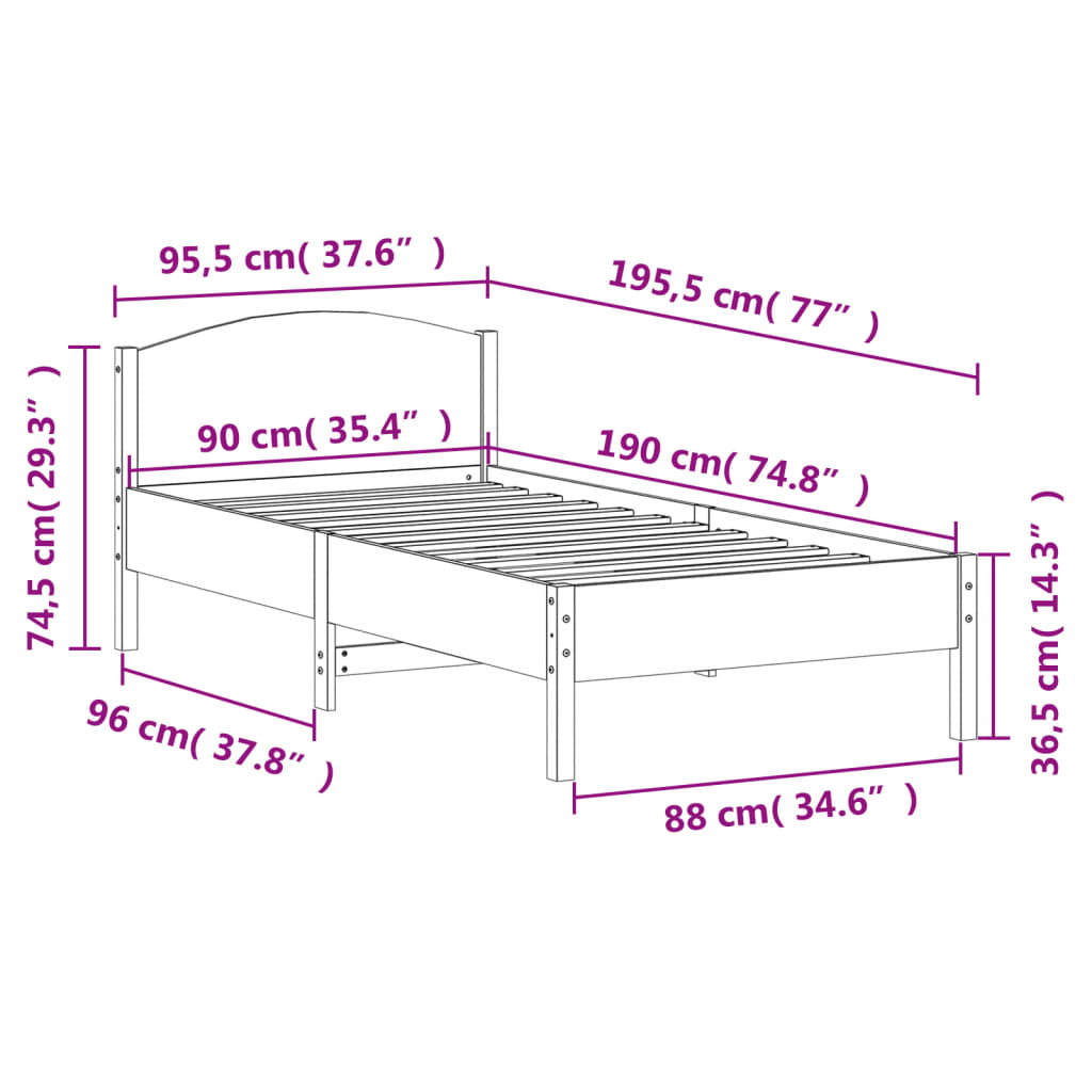vidaXL Letto senza Materasso Marrone Cera 90x190 cm in Legno di Pino