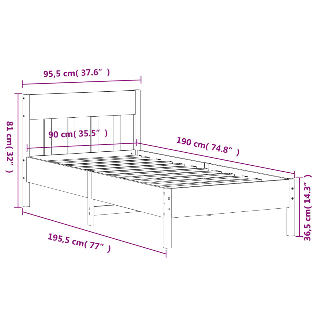vidaXL Letto senza Materasso Marrone Cera 90x190 cm in Legno di Pino VIDAXL