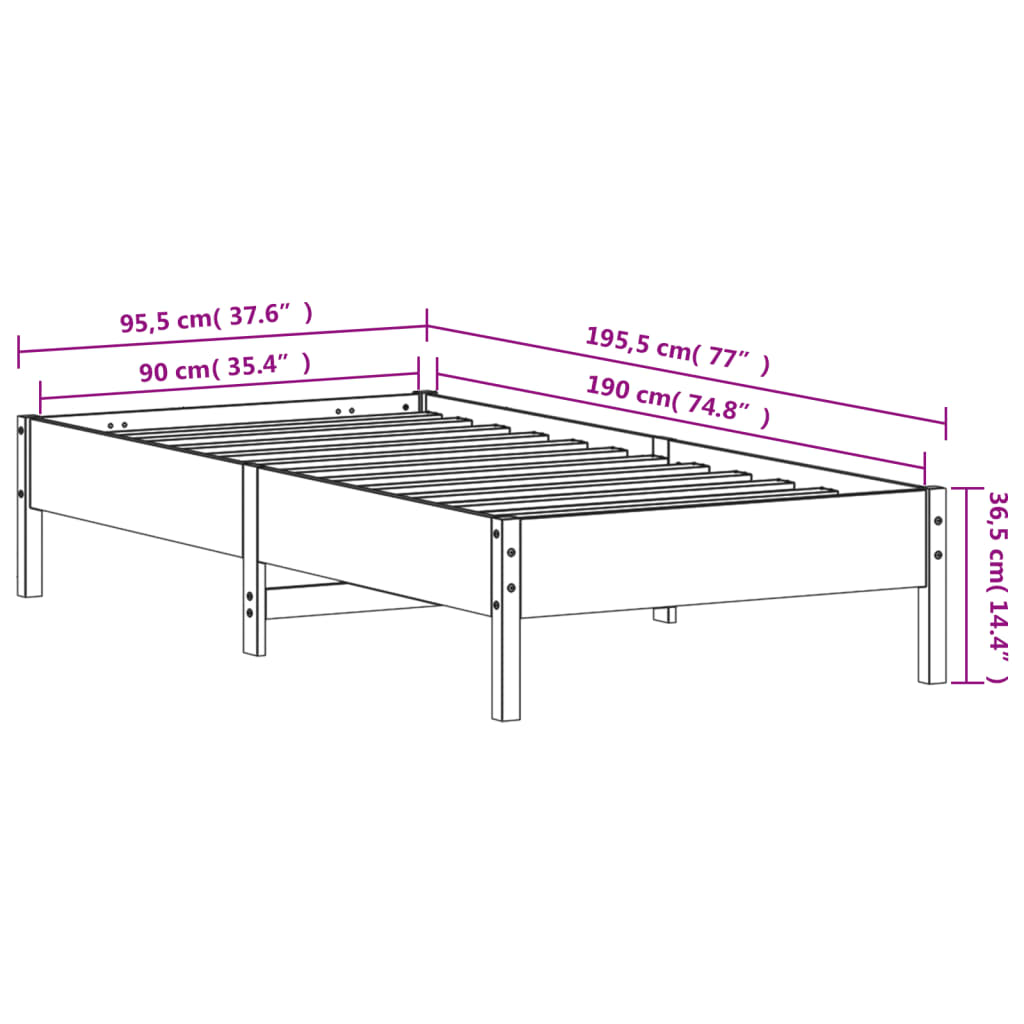 vidaXL Letto senza Materasso Marrone Cera 90x190 cm in Legno di Pino