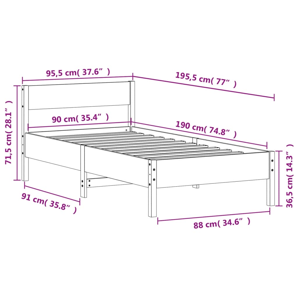 vidaXL Letto senza Materasso Marrone Cera 90x190 cm in Legno di Pino
