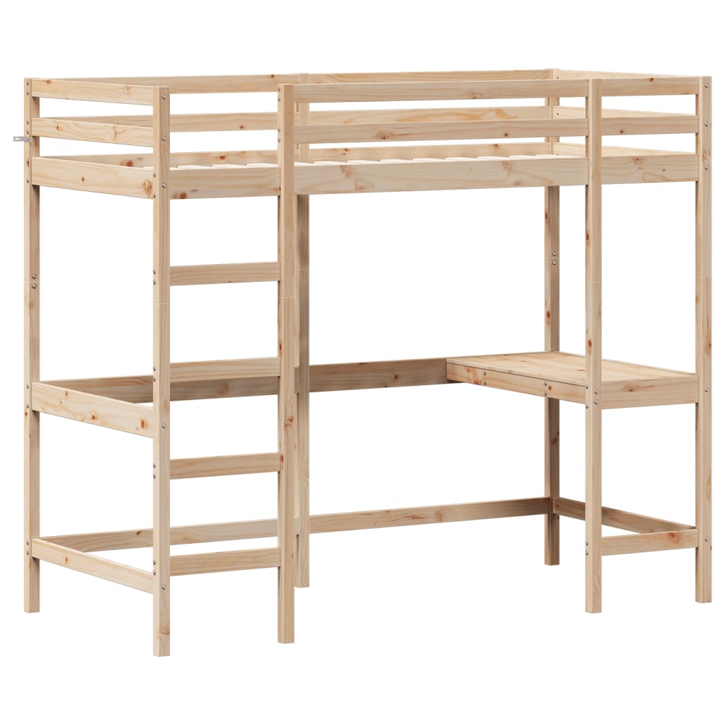 vidaXL Letto Soppalco con Scrivania 90x190 cm Legno Massello Pino