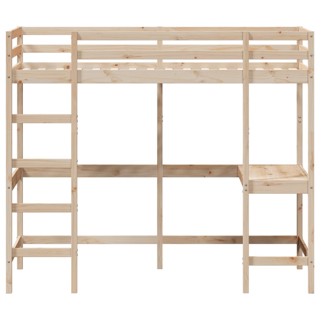vidaXL Letto Soppalco con Scrivania 90x190 cm Legno Massello Pino