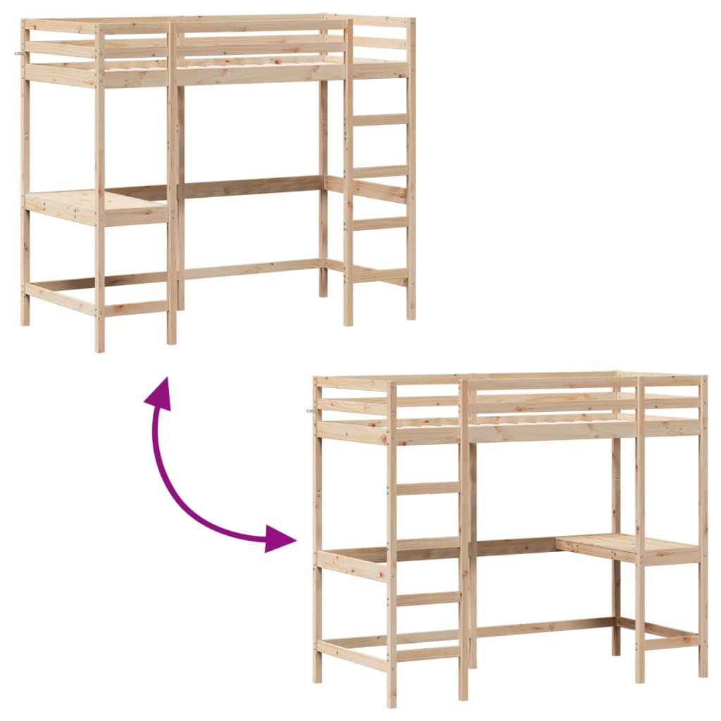 vidaXL Letto Soppalco con Scrivania 90x190 cm Legno Massello Pino