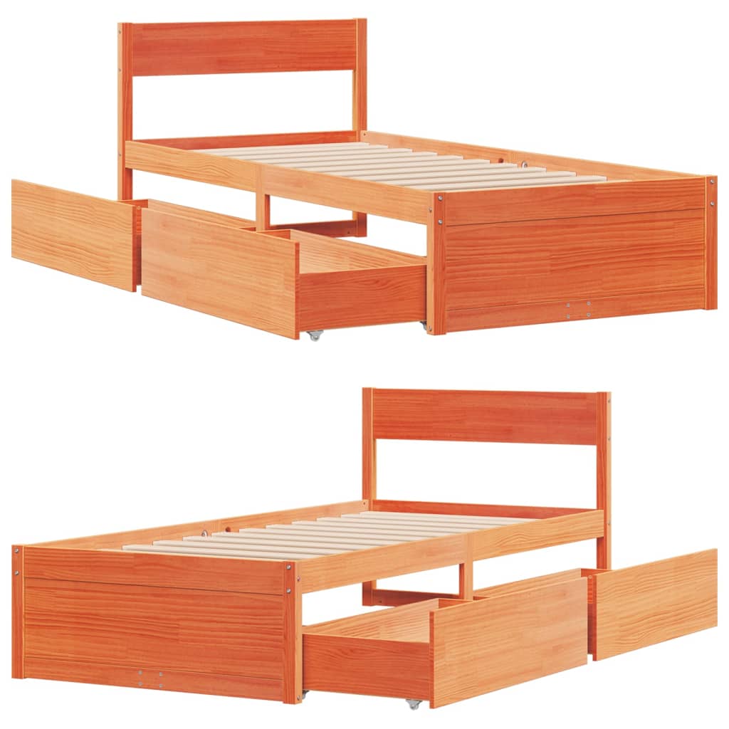 vidaXL Letto senza Materasso Marrone Cera 90x200 cm Legno di Pino VIDAXL