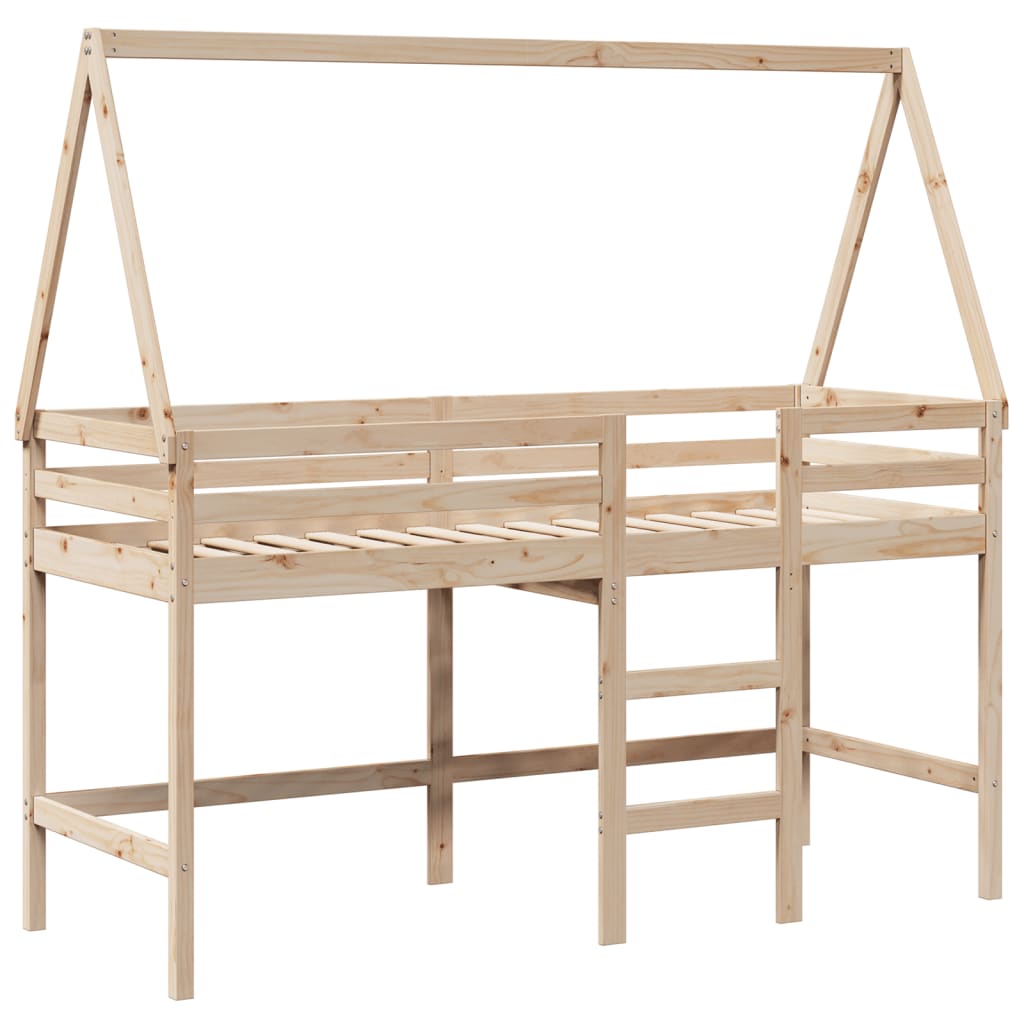 vidaXL Letto Soppalco con Scala e Tetto 90x200 cm Legno Massello Pino