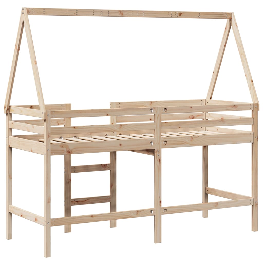 vidaXL Letto Soppalco con Scala e Tetto 90x200 cm Legno Massello Pino