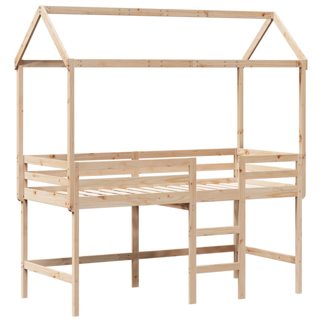 vidaXL Letto Soppalco con Scala e Tetto 90x200 cm Legno Massello Pino