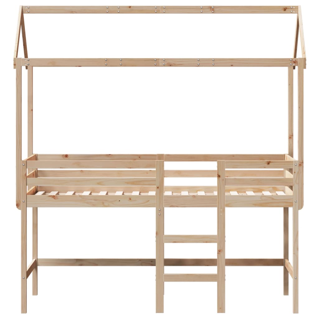 vidaXL Letto Soppalco con Scala e Tetto 90x200 cm Legno Massello Pino