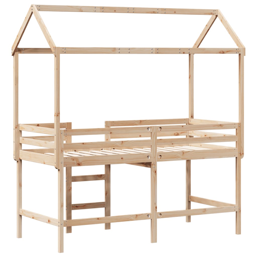 vidaXL Letto Soppalco con Scala e Tetto 90x200 cm Legno Massello Pino