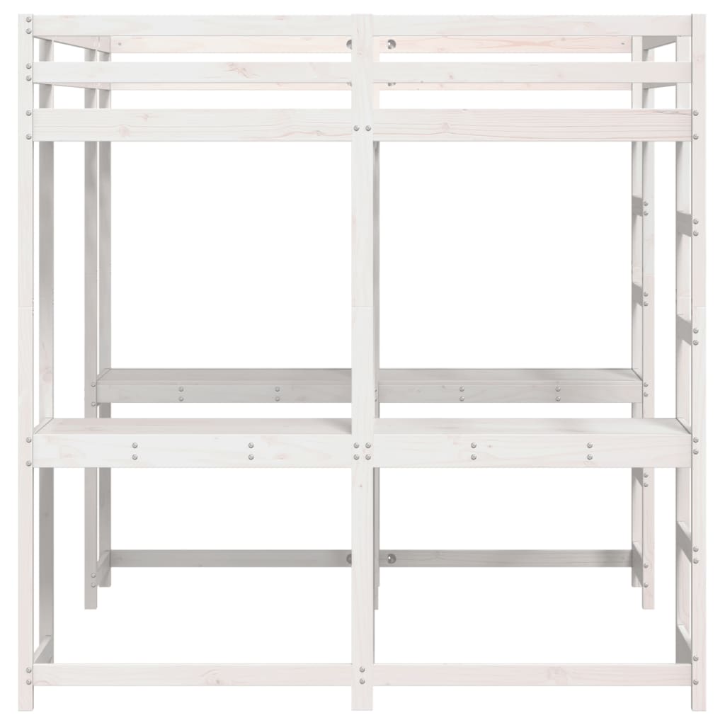 vidaXL Letto Soppalco Scrivania e Scala Bianco 140x200cm Massello Pino