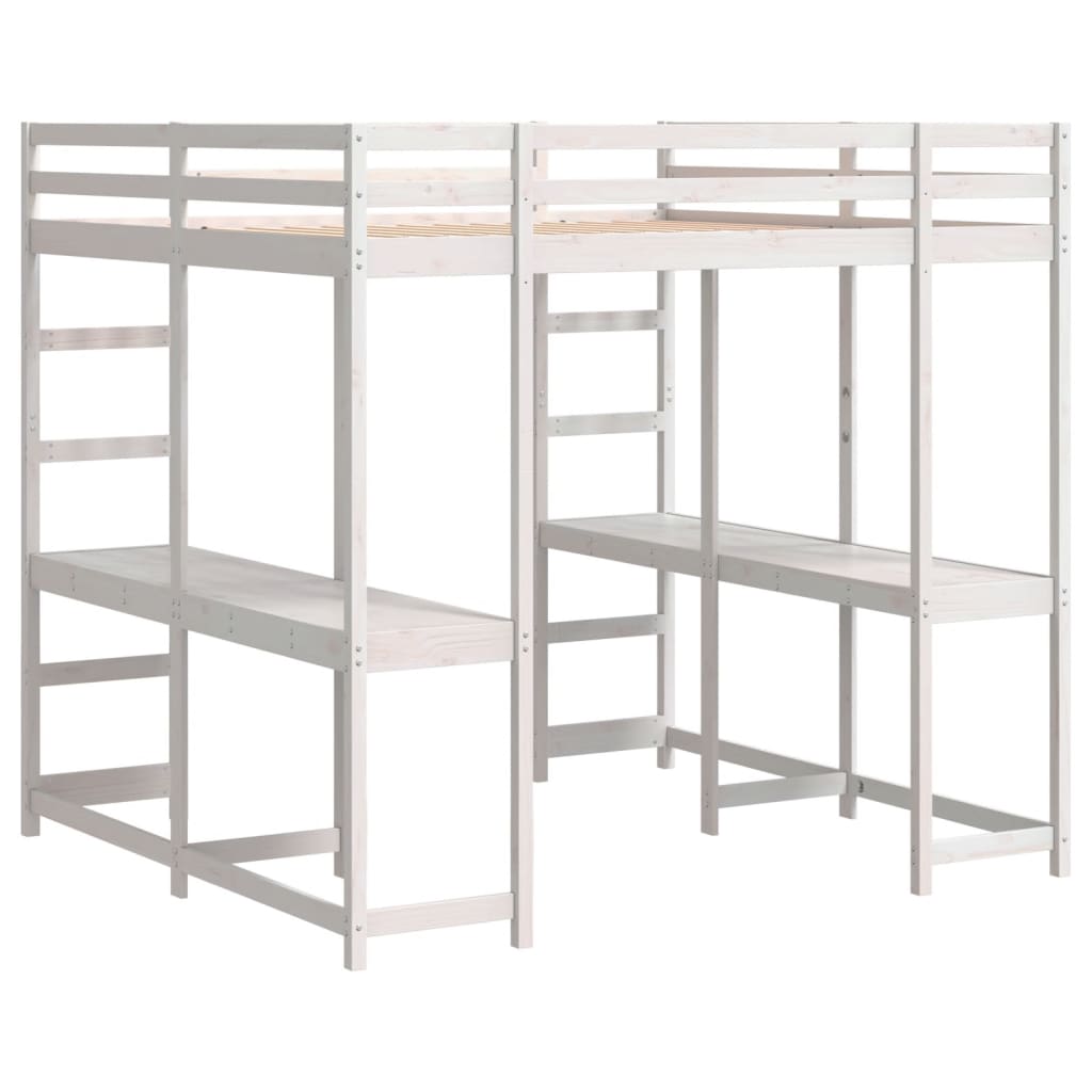 vidaXL Letto Soppalco Scrivania e Scala Bianco 140x200cm Massello Pino
