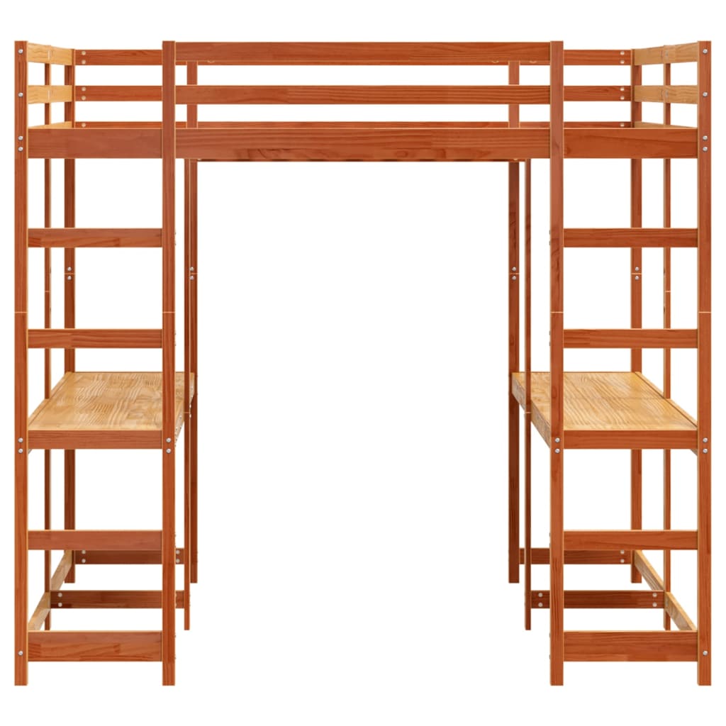 vidaXL Letto Soppalco Scrivania e Scala Marrone Cera 140x200cm Pino VIDAXL