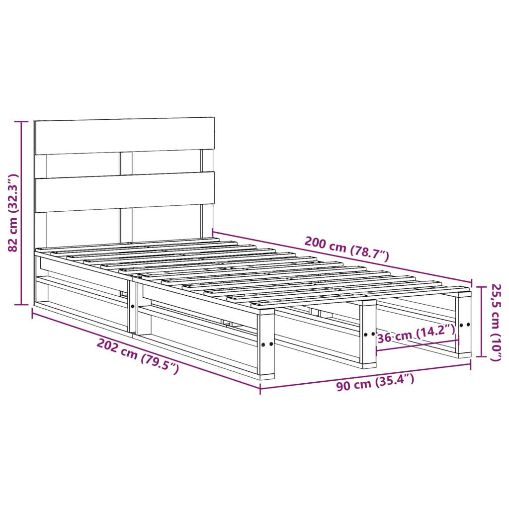 vidaXL Letto senza Materasso Marrone Cera 90x200 cm Legno di Pino VIDAXL