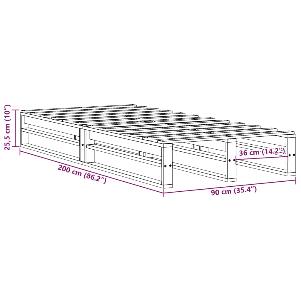 vidaXL Letto senza Materasso Marrone Cera 90x200 cm Legno di Pino