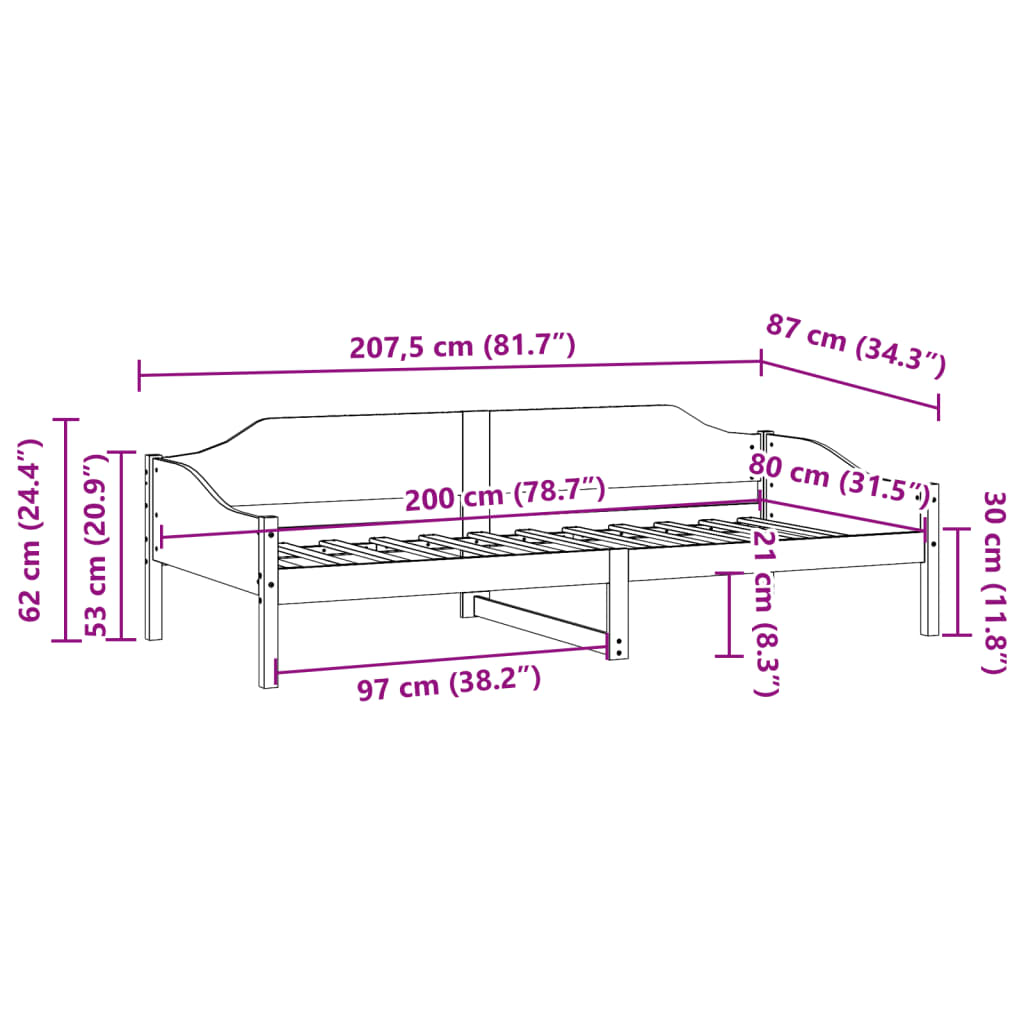 vidaXL Letto senza Materasso Marrone Cera 80x200 cm Legno di Pino