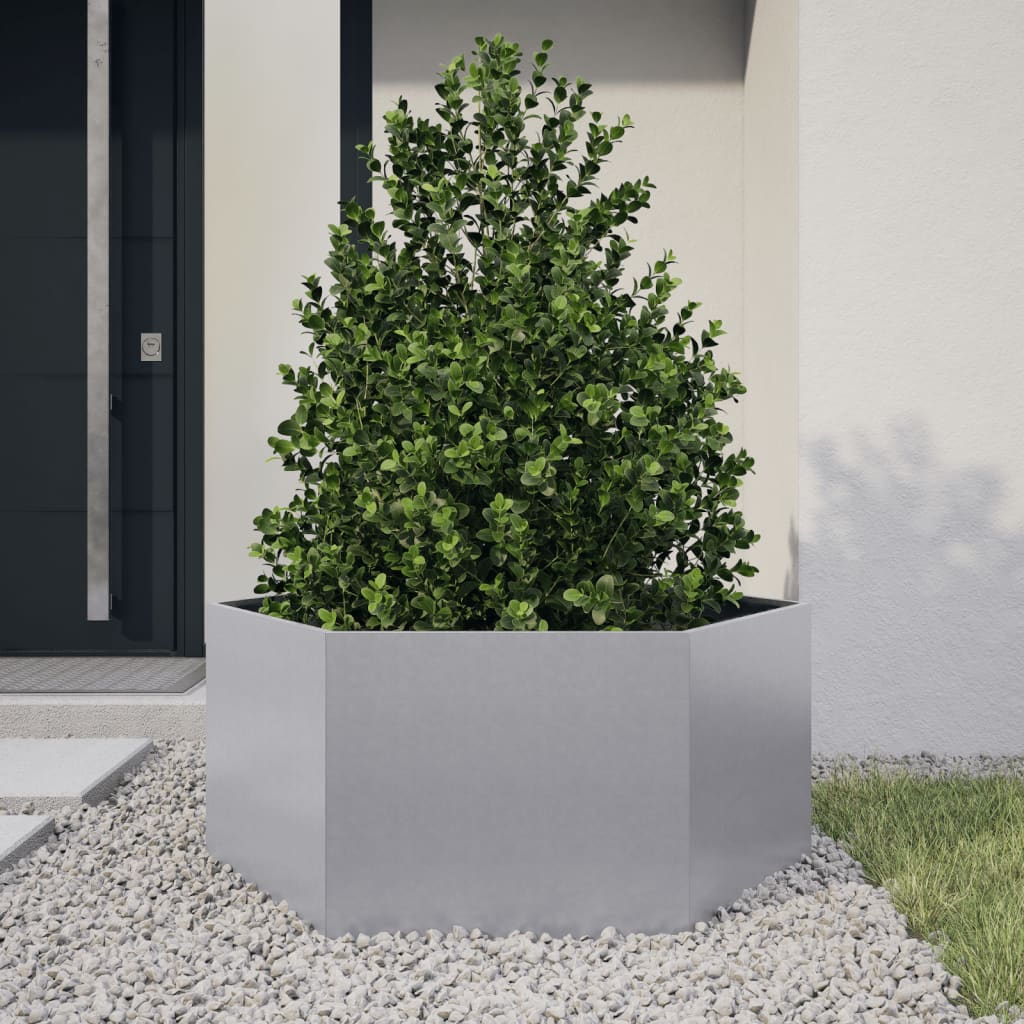 vidaXL Fioriera da Giardino Esagono 104x90x45 cm in Acciaio Zincato