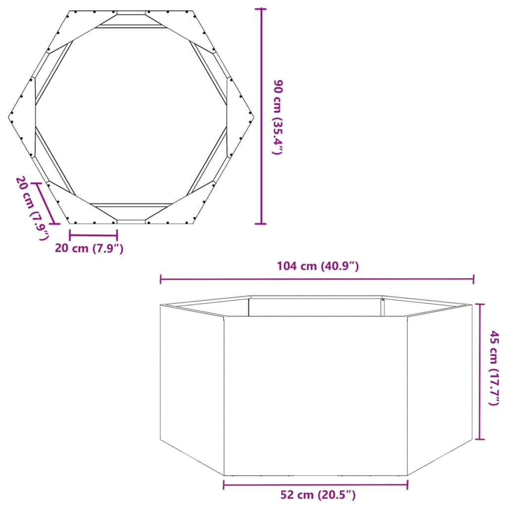 vidaXL Fioriera da Giardino Esagono 104x90x45 cm in Acciaio Zincato