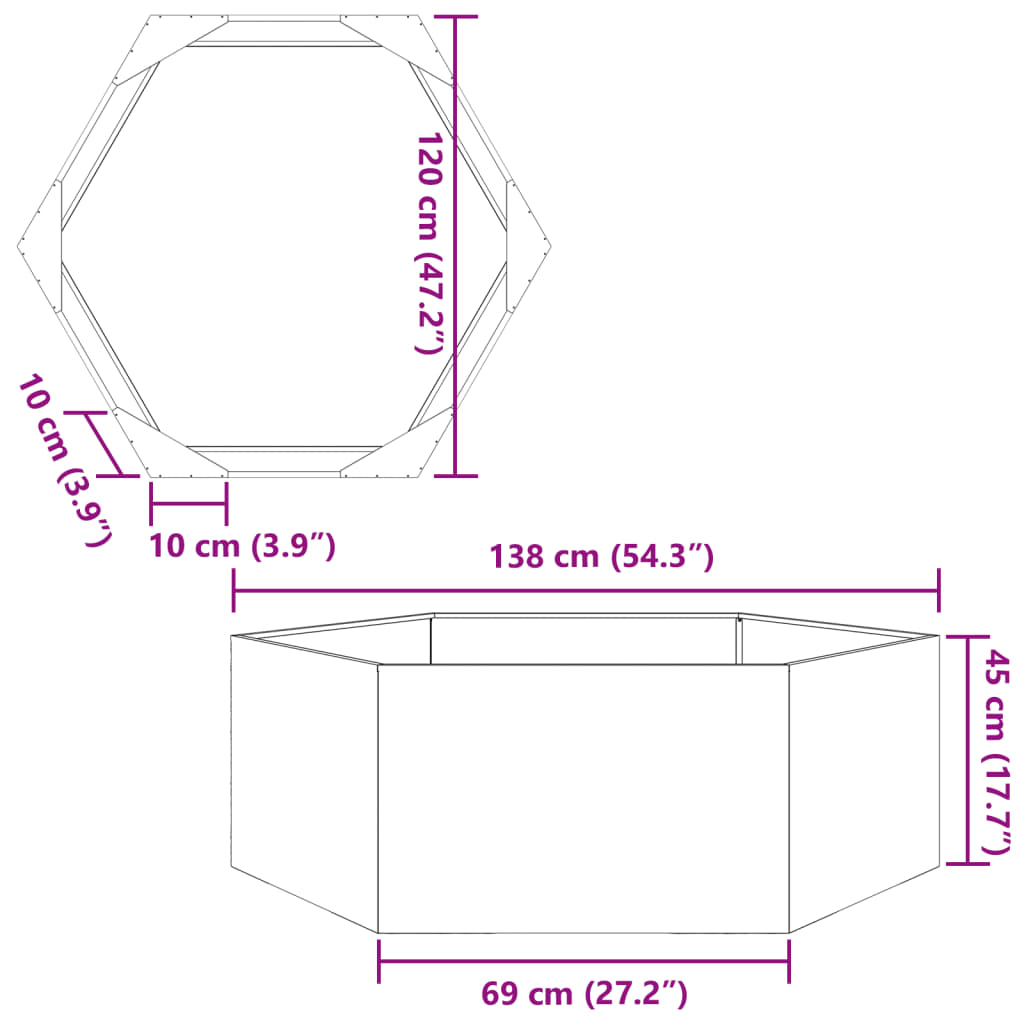 vidaXL Fioriera da Giardino Esagono 138x120x45 cm in Acciaio Zincato