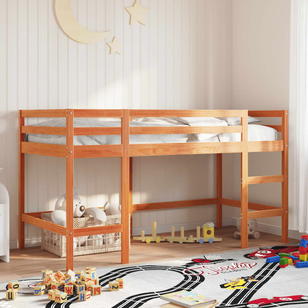 vidaXL Letto Soppalco con Scala Bambini Marrone 80x200cm Massello Pino