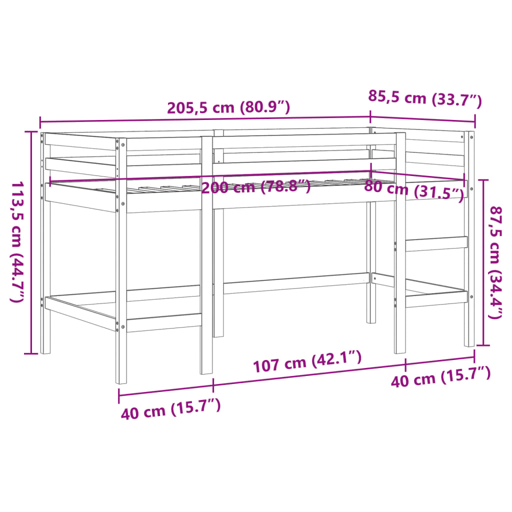 vidaXL Letto Soppalco con Scala Bambini Marrone 80x200cm Massello Pino