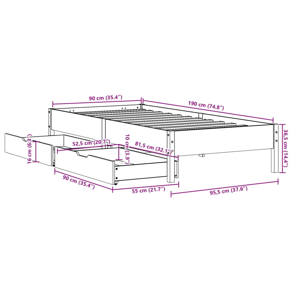 vidaXL Letto senza Materasso Marrone Cera 90x190 cm in Legno di Pino
