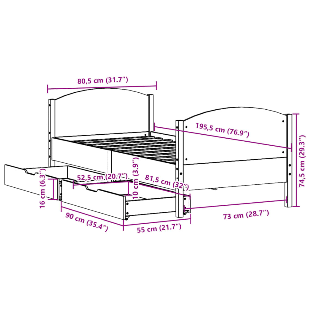 vidaXL Letto senza Materasso Marrone Cera 75x190 cm in Legno di Pino