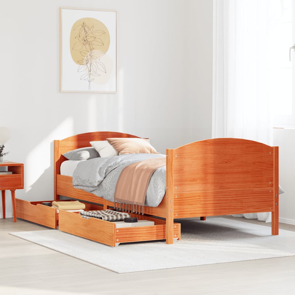 vidaXL Letto senza Materasso Marrone Cera 75x190 cm in Legno di Pino