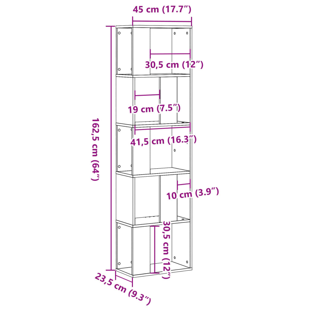 vidaXL Libreria 5 Ripiani Nera 45x23,5x162,5cm in Legno Multistrato