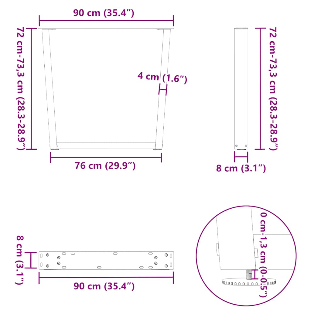vidaXL Gambe per Tavolo Pranzo a V 3 pz Bianco 90x(72-73,3)cm Acciaio
