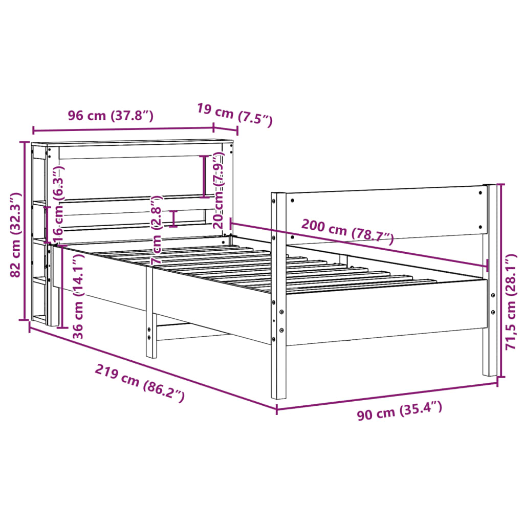 vidaXL Letto senza Materasso Marrone Cera 90x200 cm Legno di Pino