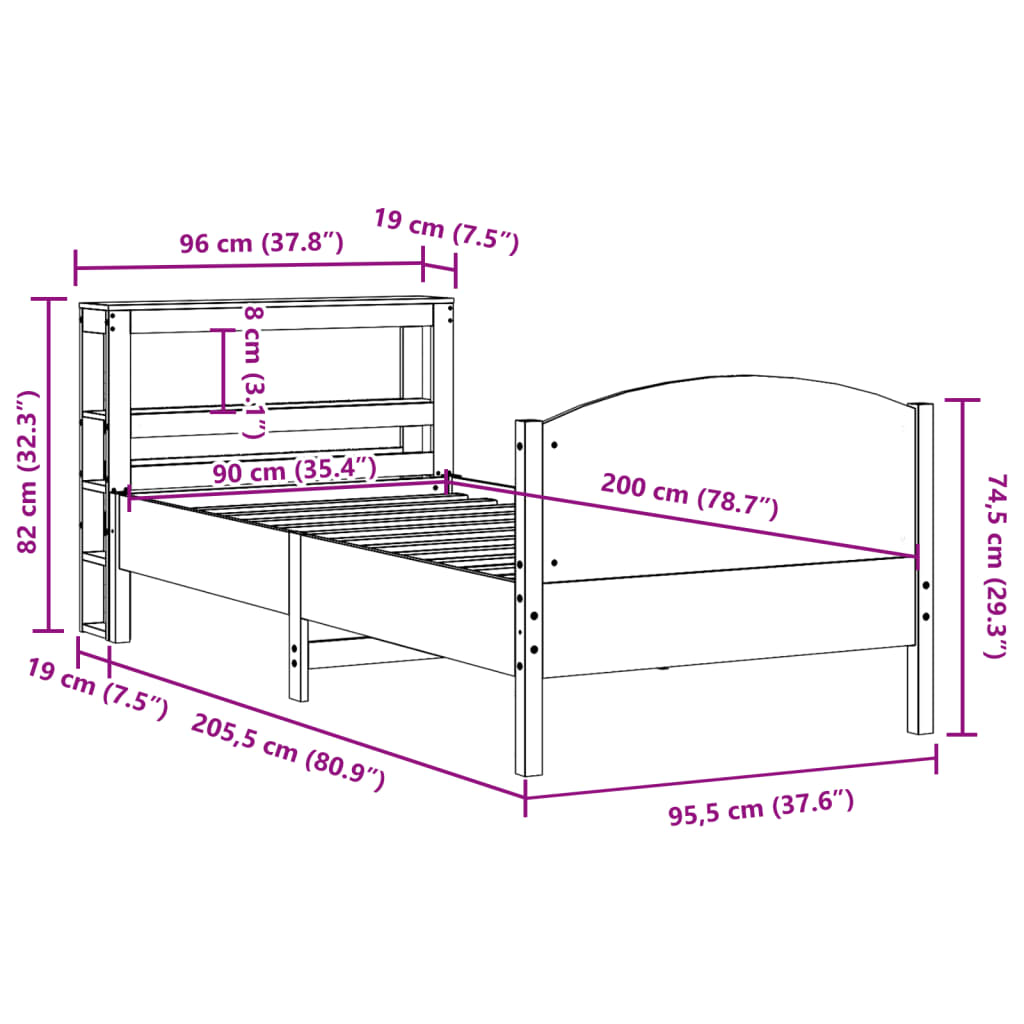 vidaXL Letto senza Materasso Marrone Cera 90x200 cm Legno di Pino