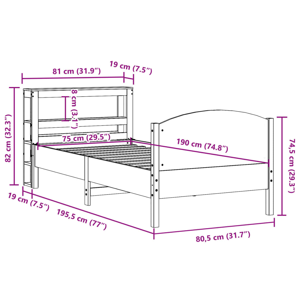 vidaXL Letto senza Materasso Marrone Cera 75x190 cm in Legno di Pino