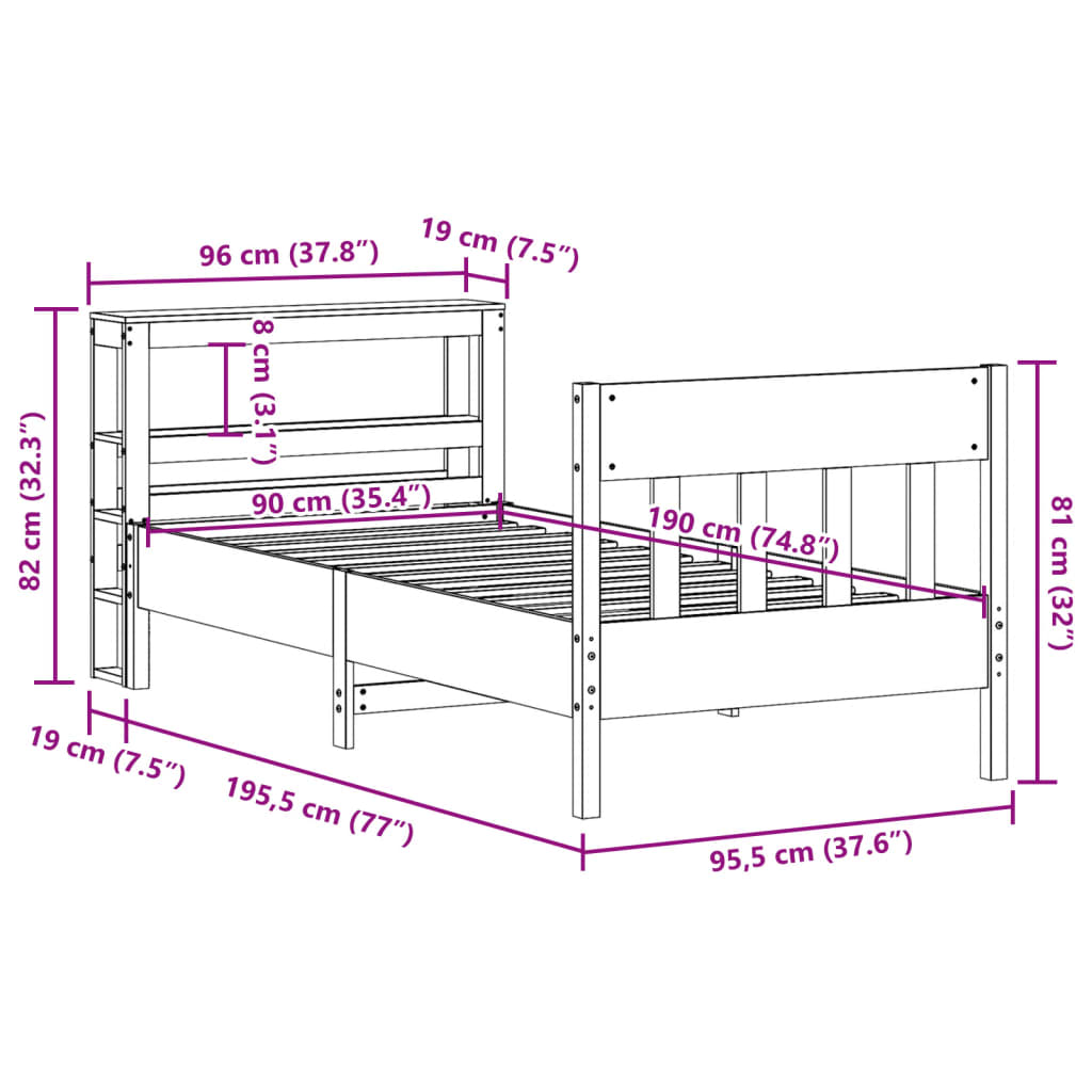 vidaXL Letto senza Materasso Marrone Cera 90x190 cm in Legno di Pino