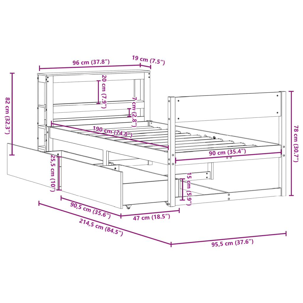 vidaXL Letto senza Materasso Marrone Cera 90x190 cm in Legno di Pino