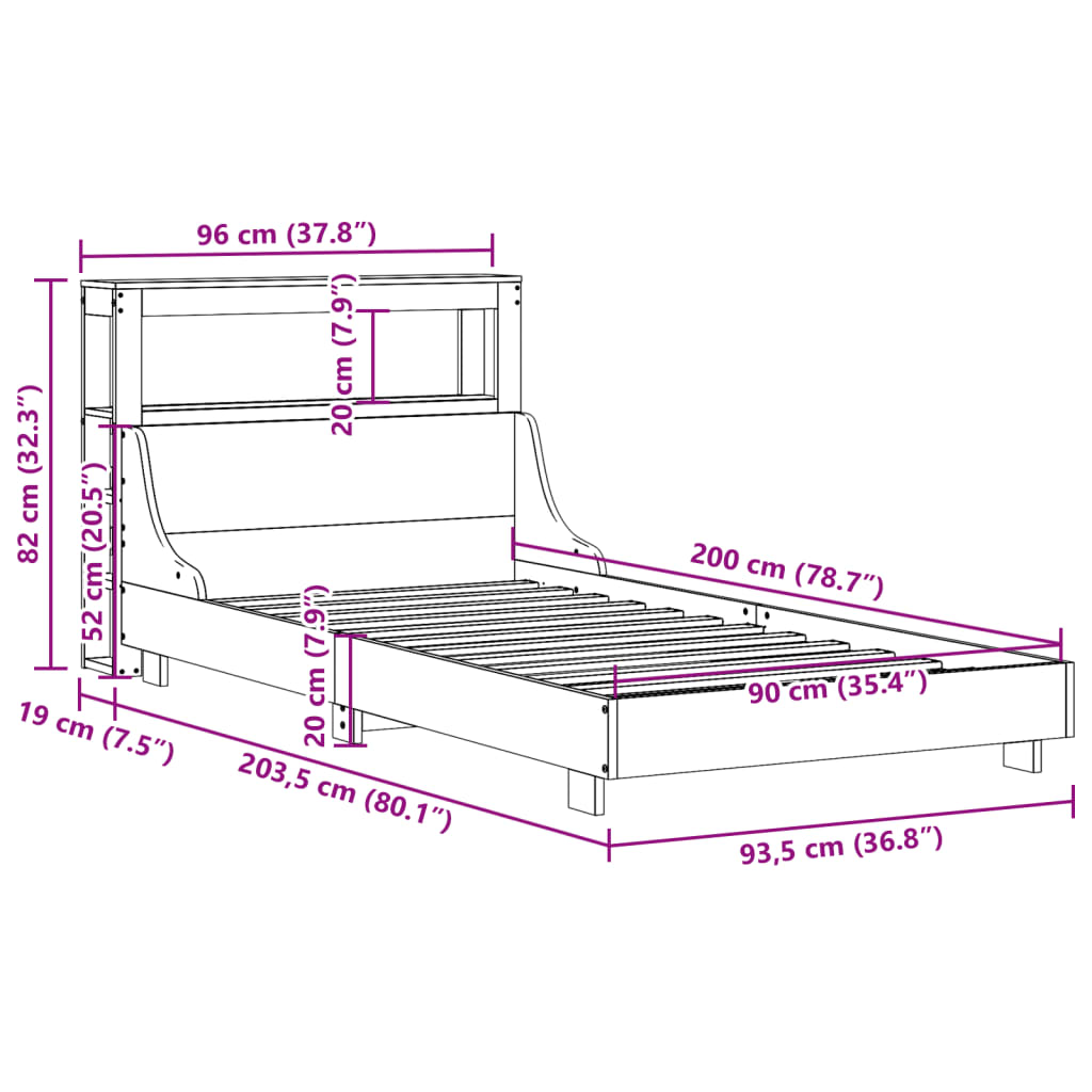 vidaXL Letto senza Materasso Marrone Cera 90x200 cm Legno di Pino