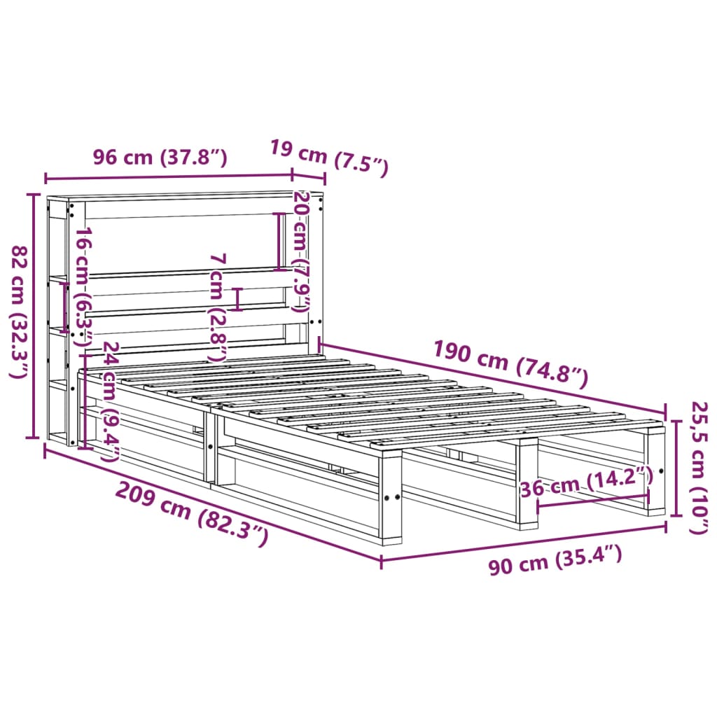 vidaXL Letto senza Materasso Marrone Cera 90x190 cm in Legno di Pino
