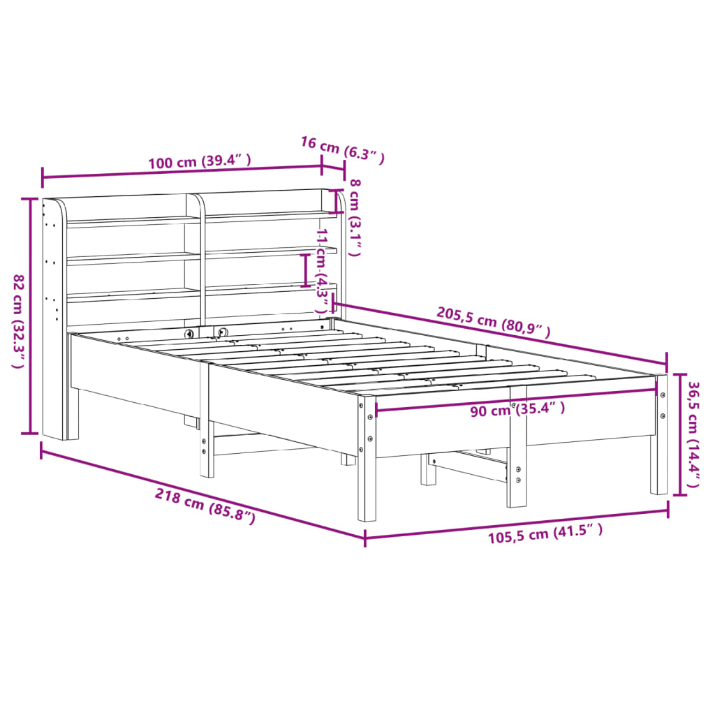 vidaXL Letto senza Materasso Marrone Cera 90x200 cm Legno di Pino
