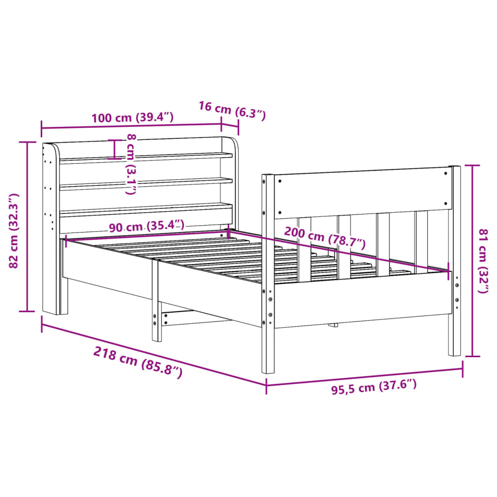 vidaXL Letto senza Materasso Marrone Cera 90x200 cm Legno di Pino