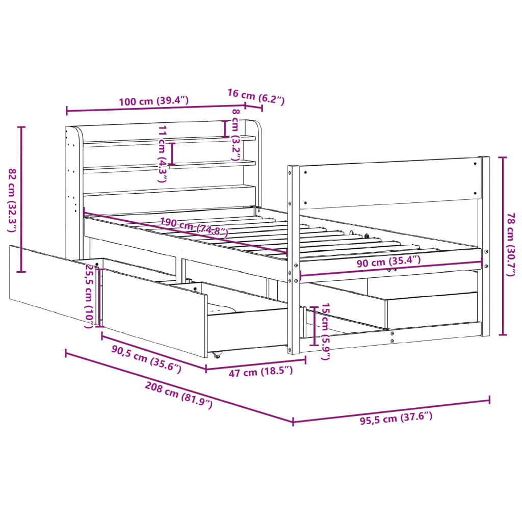 vidaXL Letto senza Materasso Marrone Cera 90x190 cm in Legno di Pino