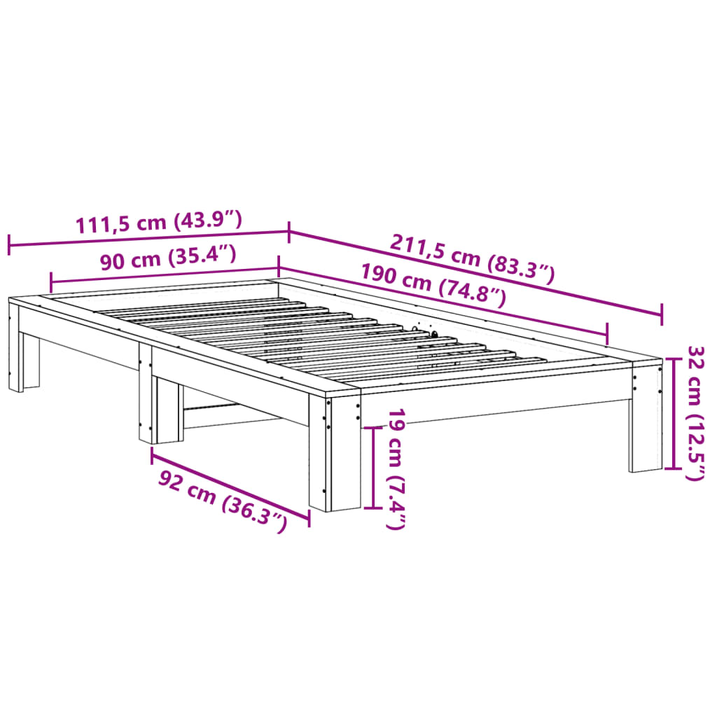 vidaXL Letto senza Materasso Marrone Cera 90x190 cm in Legno di Pino
