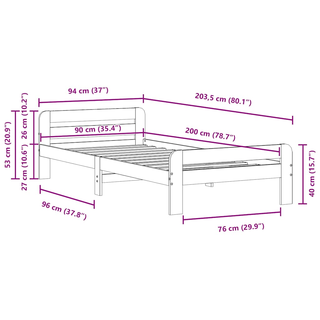 vidaXL Letto senza Materasso Marrone Cera 90x200 cm Legno di Pino