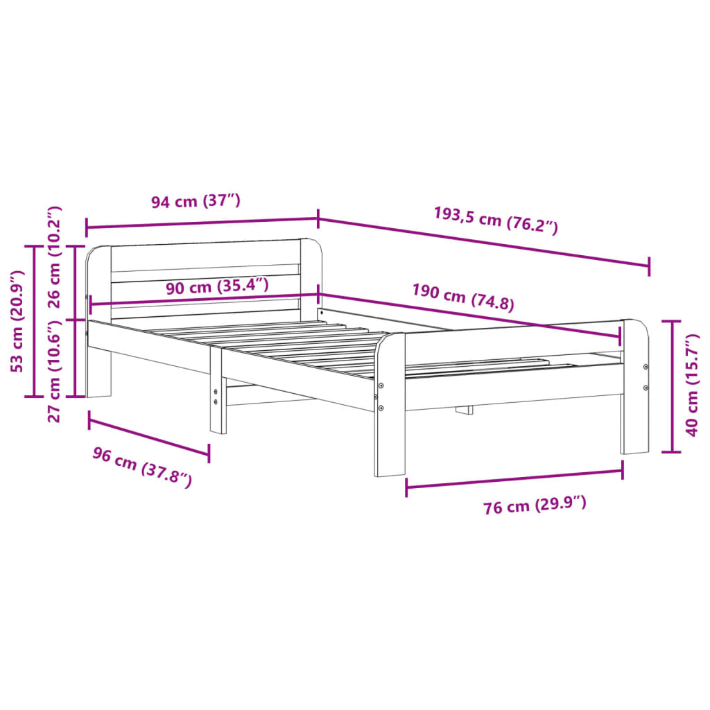 vidaXL Letto senza Materasso Marrone Cera 90x190 cm in Legno di Pino