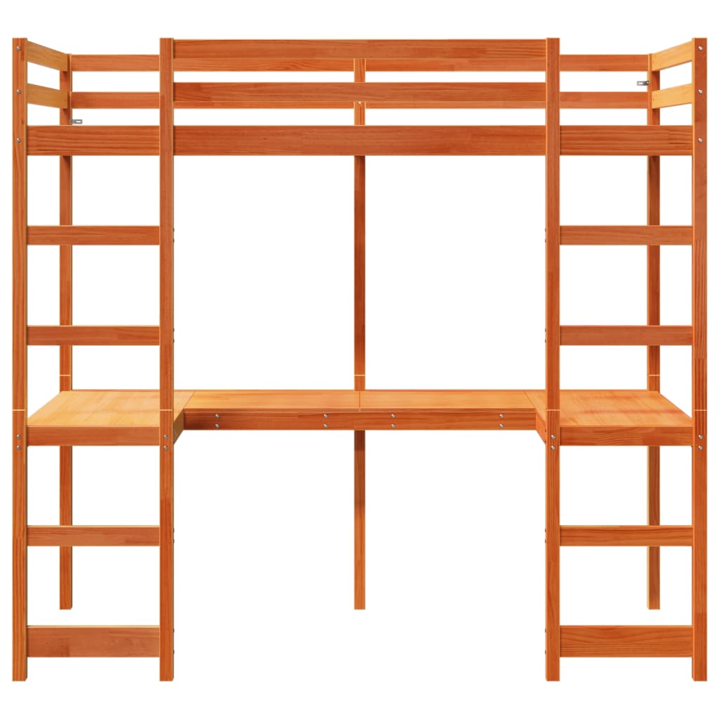 vidaXL Letto Soppalco con Scrivania Marrone Cera 90x200 cm Legno Pino