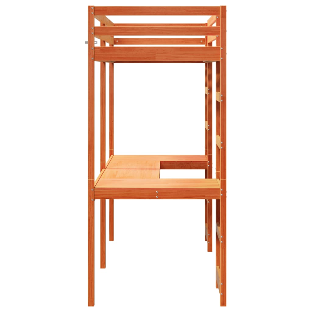 vidaXL Letto Soppalco con Scrivania Marrone Cera 90x200 cm Legno Pino