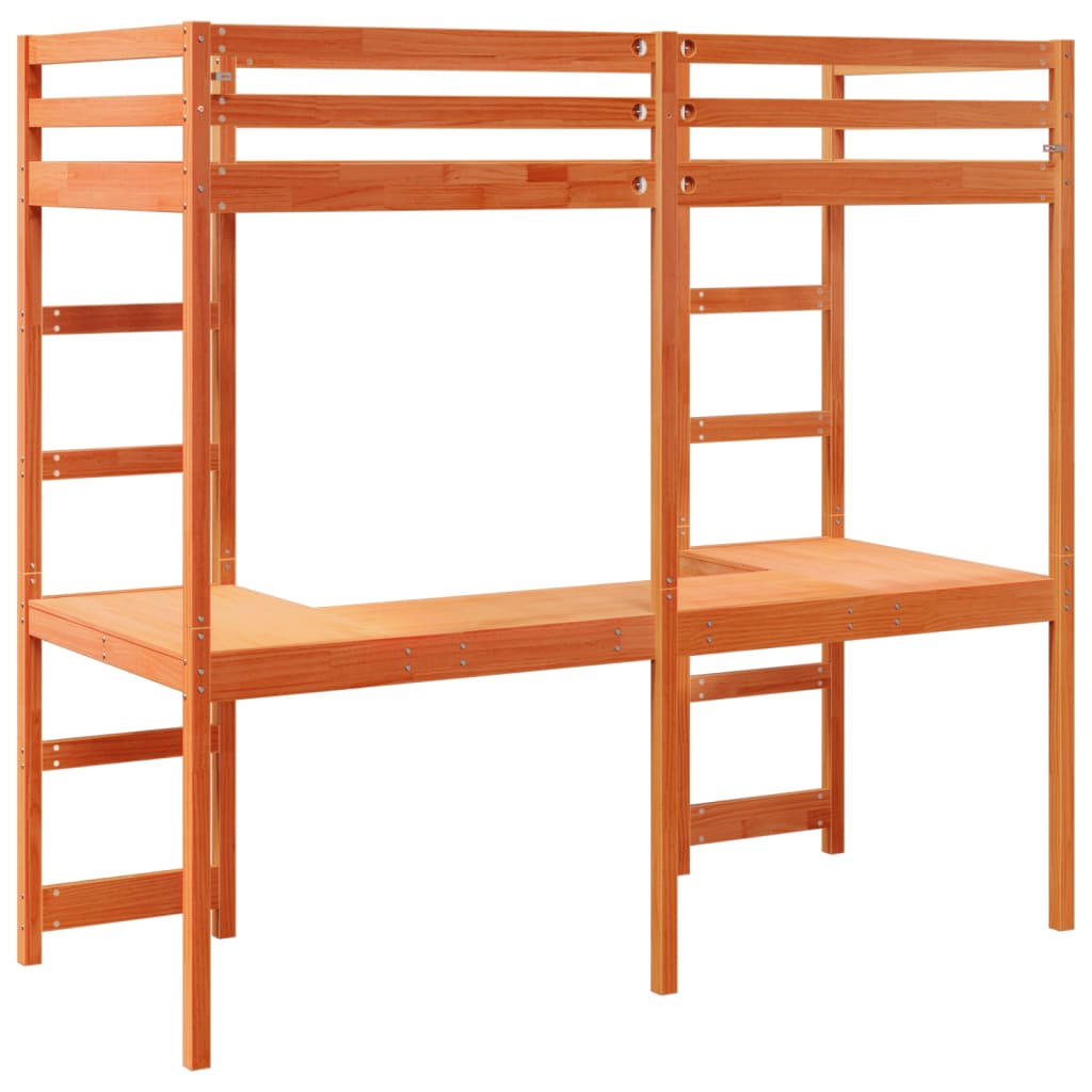 vidaXL Letto Soppalco con Scrivania Marrone Cera 90x200 cm Legno Pino